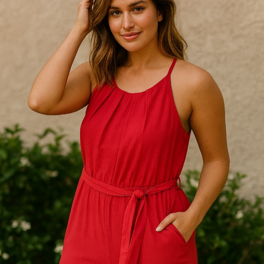 Sweet Storm Red Halter Jumpsuit with Relaxed Fit